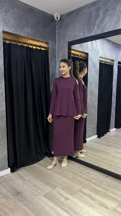 Nuss Önü Kısa Arkası Uzun Basic Tunik BORDO - 1