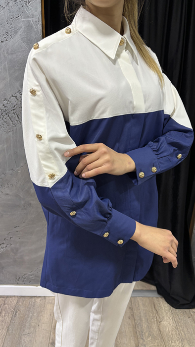 SBL Design Gold Düğme Detaylı Pantolonlu Takım Ekru-Lacivert - 3