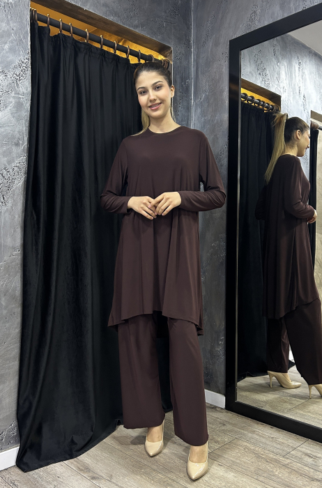 Afili Pantolon Tunik Takım KAHVE - 1