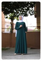 Afili Yeşil Eteği Cepli Pliseli Elbise - Thumbnail