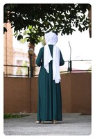 Afili Yeşil Eteği Cepli Pliseli Elbise - Thumbnail
