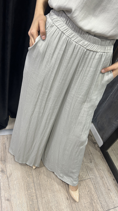 Ceremony Memory Cupra Beli Lastikli Bol Paça Pantolon GRİ - 4