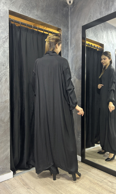 Ceremony Memory Cupra Kolları Büzgülü Kaftan SİYAH - 2