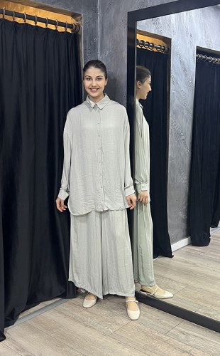 Ceremony Önden Düğmeli Pantolonlu Tunik Takım GRİ 
