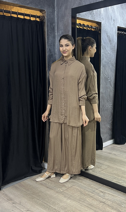 Ceremony Önden Düğmeli Pantolonlu Tunik Takım KAKAO KAHVE - 2