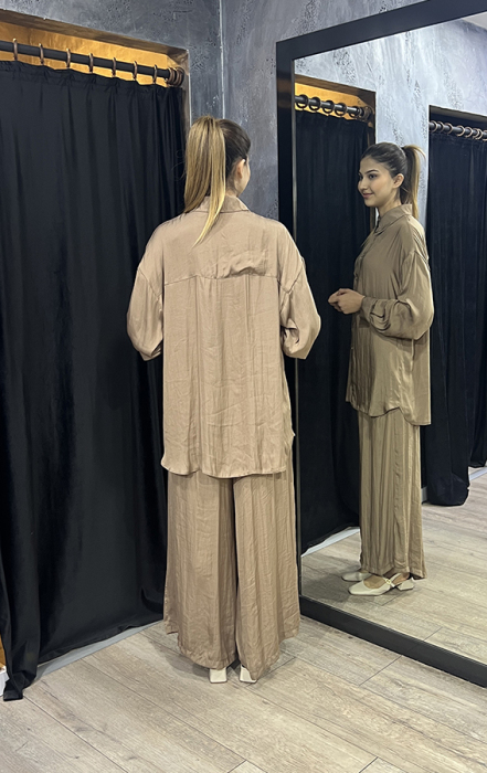 Ceremony Önden Düğmeli Pantolonlu Tunik Takım KAKAO KAHVE - 4