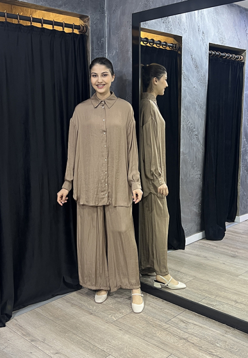 Ceremony Önden Düğmeli Pantolonlu Tunik Takım KAKAO KAHVE - 3