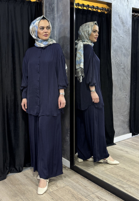 Ceremony Önden Düğmeli Pantolonlu Tunik Takım LACİVERT - 5