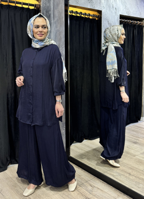 Ceremony Önden Düğmeli Pantolonlu Tunik Takım LACİVERT - 6