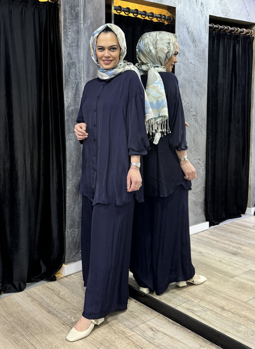 Ceremony Önden Düğmeli Pantolonlu Tunik Takım LACİVERT - 4