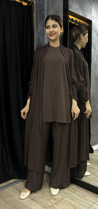 Ceremony Paçası Katlama Dikiş Beli Lastikli Bol Paça Bambu Pantolon KAHVE - 2