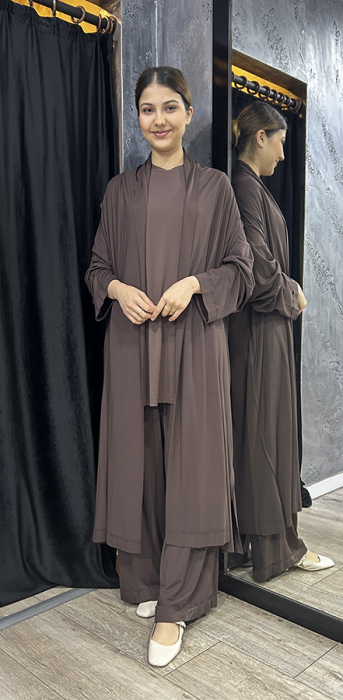 Ceremony Paçası Katlama Dikiş Beli Lastikli Bol Paça Bambu Pantolon KAHVE - 1