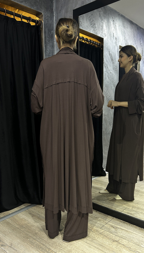 Ceremony Paçası Katlama Dikiş Beli Lastikli Bol Paça Bambu Pantolon KAHVE - 3
