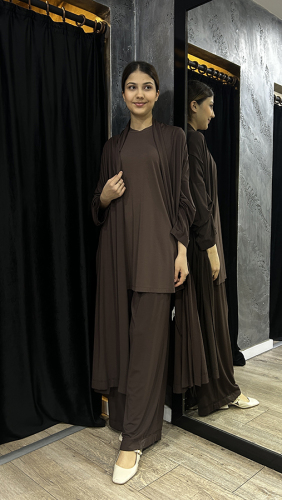Ceremony Paçası Katlama Dikiş Beli Lastikli Bol Paça Bambu Pantolon KAHVE - 4