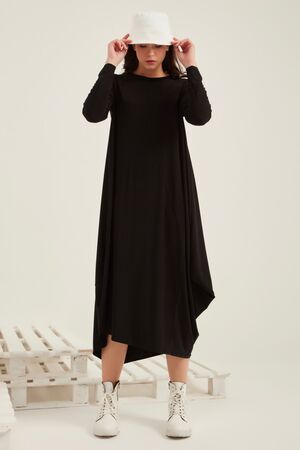 CEREMONY - Ceremony Siyah Yakası Pis Dikiş Detaylı Salaş Sandy Elbise