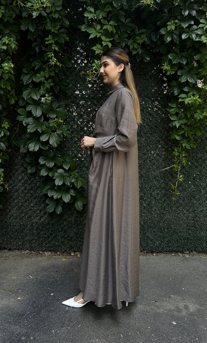 Cloche Osi Bağlamalı Elbise KAHVE - 3