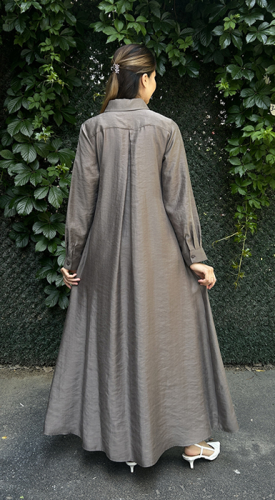 Cloche Osi Bağlamalı Elbise KAHVE - 4