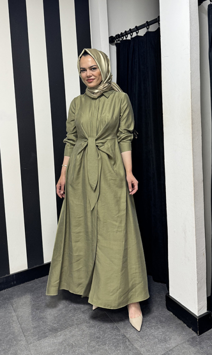 Cloche Osi Bağlamalı Elbise YEŞİL - 2