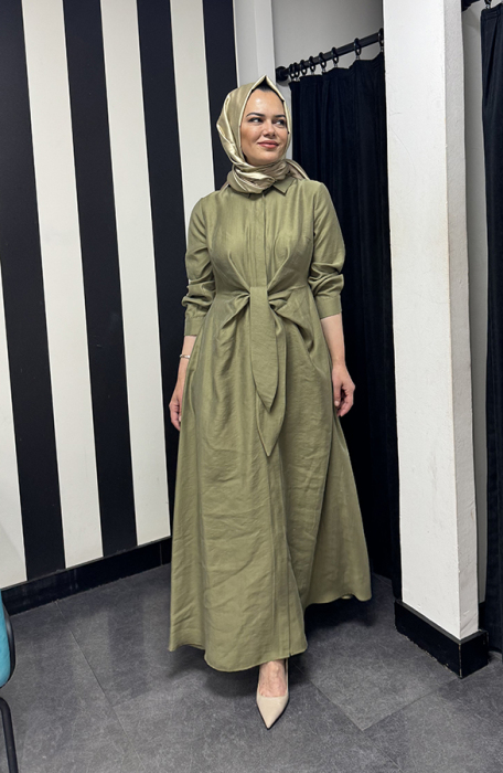 Cloche Osi Bağlamalı Elbise YEŞİL - 1