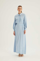 Hukka Mavi Cebi Taş Detaylı Elbise - Thumbnail