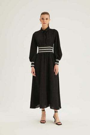 HUKKA - Hukka Siyah Bel Kısmı Şeritli Elbise