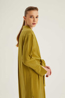 Hukka Yeşil Boydan Düğmeli Kemerli Elbise - Thumbnail