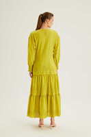Hukka Yeşil Kolları Büzük Ve Güpür Detaylı Elbise - Thumbnail