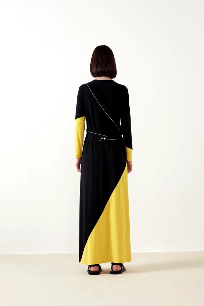 Maq Siyah Sarı Wayo Elbise