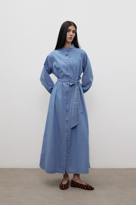 MerWish Basic Denim Elbise MAVİ - 2