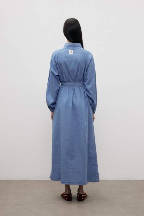 MerWish Basic Denim Elbise MAVİ - 3