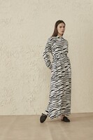 MerWish Beyaz/Siyah Zebra Yaz Elbise - Thumbnail