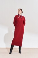 MerWish Bordo Messina Flarlı Elbise - Thumbnail