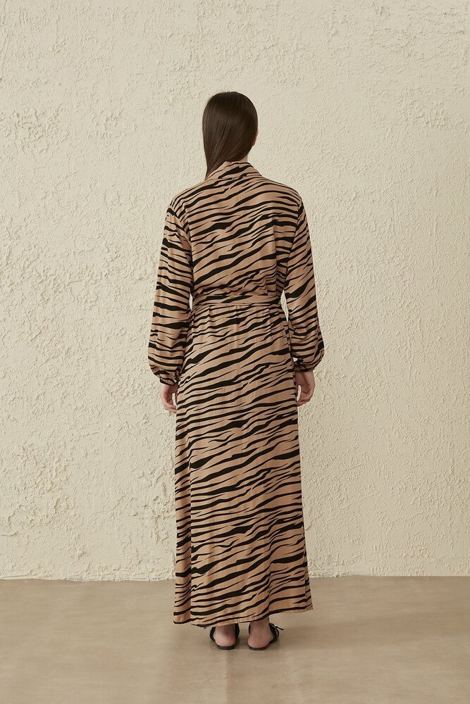MerWish Camel/Siyah Zebra Yaz Elbise