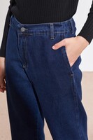 MerWish Koyu Mavi Basic Oversize Denim Pantolon - Thumbnail