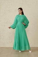 MerWish Yeşil Plisoley Elbise - Thumbnail