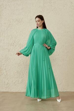 merWISH - MerWish Yeşil Plisoley Elbise