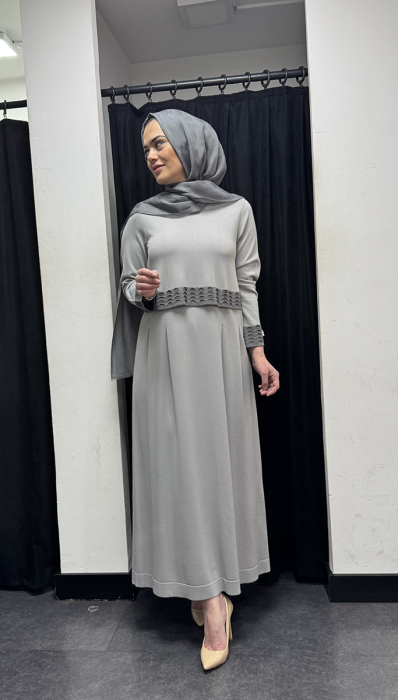 Miss Dalida Ajur Detaylı Triko Elbise GREY - 2