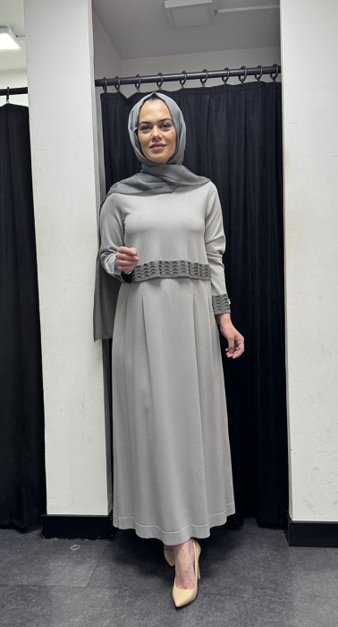 Miss Dalida Ajur Detaylı Triko Elbise GREY - 1