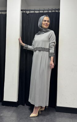 Miss Dalida Ajur Detaylı Triko Elbise GREY - 3