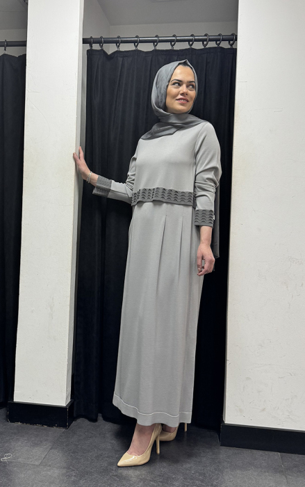 Miss Dalida Ajur Detaylı Triko Elbise GREY - 3