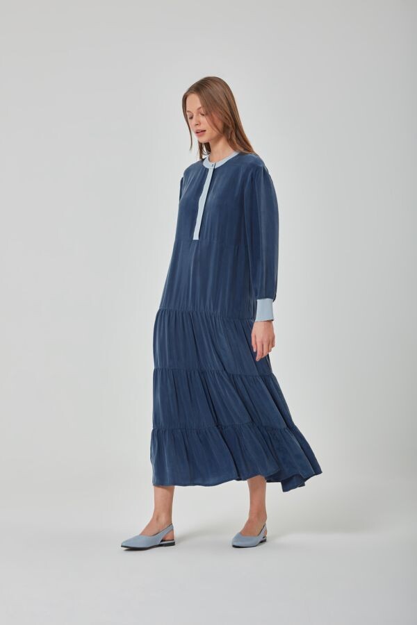 Miss Dalida Atlantic Blue Fırfırlı Cupra Elbise