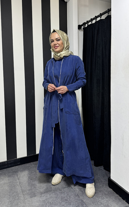 Miss Dalida Cebi Kapitoneli Uzun Cupro Ceket Navy Blue - 1