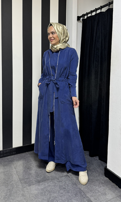 Miss Dalida Cebi Kapitoneli Uzun Cupro Ceket Navy Blue - 2