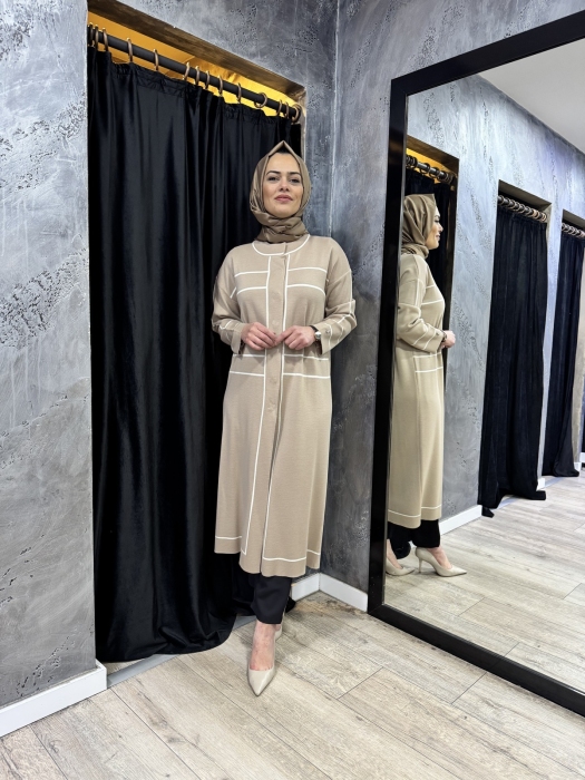 Miss Dalida Çizgi Şeritli Triko Hırka Coro-Camel - 1