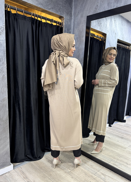 Miss Dalida Çizgi Şeritli Triko Hırka Coro-Camel - 3
