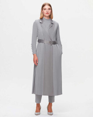 Miss Dalida Cupro Detaylı Triko Yelek Viale/Grey 