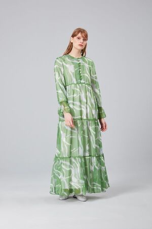 MİSS DALİDA - Miss Dalida Grass Desenli Tül Uzun Elbise