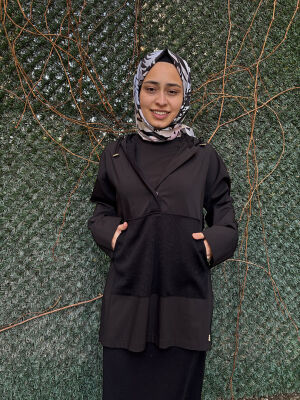 Miss Dalida Kapişonlu Poplin Detaylı Tunik SİYAH 