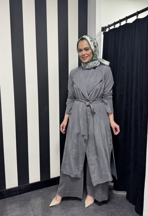 Miss Dalida Şal Yaka Cupro Triko Hırka-Tunik Takım ANTRASİT - 5