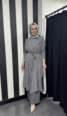Miss Dalida Şal Yaka Cupro Triko Hırka-Tunik Takım ANTRASİT - 2